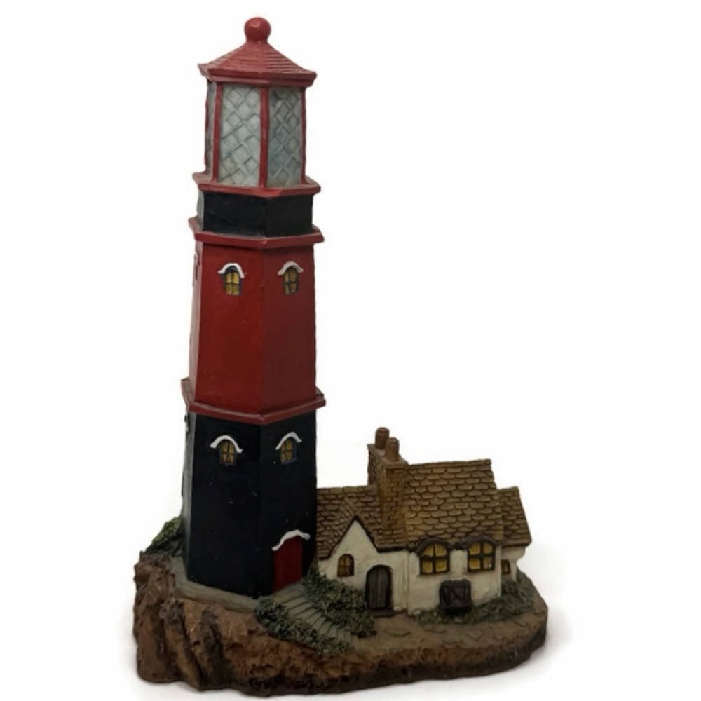 Coastal Lighthouse Figurine with Cottage